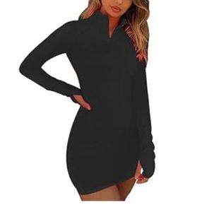 Women's Long Sleeve High Neck Zipper Bodycon Slim Fit Dress